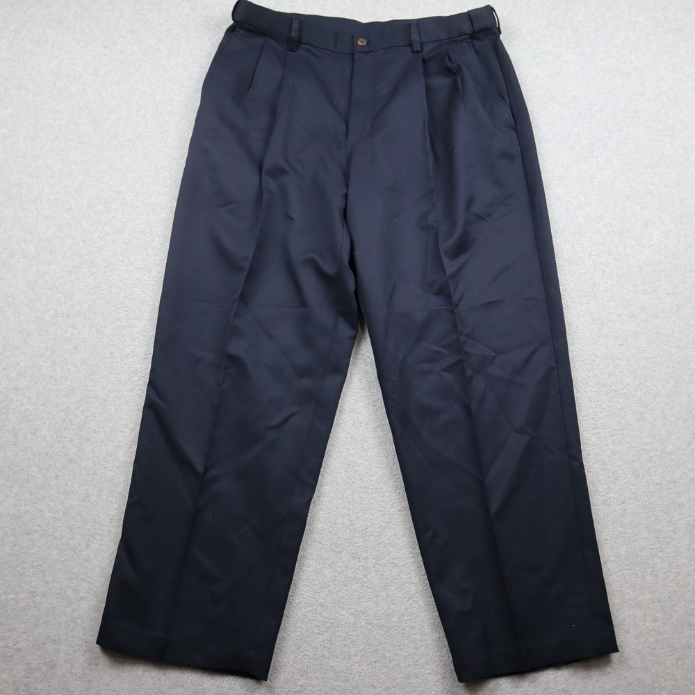 Haggar Dress Pants Mens 36x29 Pleated Front Navy Blue Solid Relaxed Fit Suit